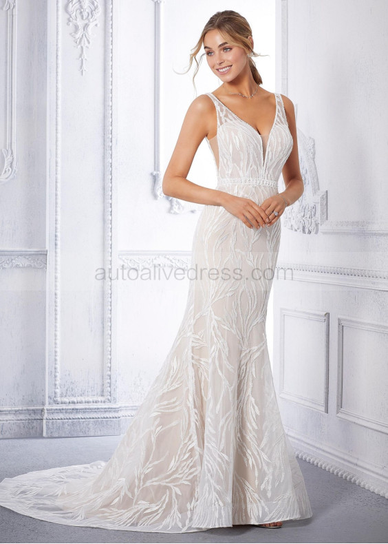Enchanting Ivory Lace Open Back Wedding Dress Enchanting Ivory Lace Open Back Wedding Dress